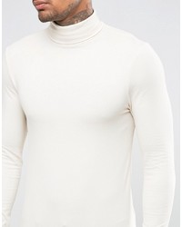 Asos Extreme Muscle Long Sleeve T Shirt With Roll Neck In Off White