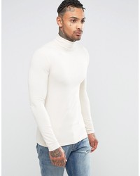 Asos Extreme Muscle Long Sleeve T Shirt With Roll Neck In Off White