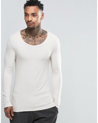 Asos Extreme Muscle Long Sleeve T Shirt With Scoop Neck In Off White