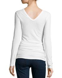 James Perse Long Sleeve V Neck Stretch Knit Tee White