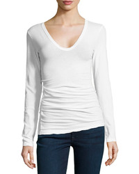 James Perse Long Sleeve V Neck Stretch Knit Tee White