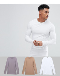 ASOS DESIGN Longline Long Sleeve Muscle Fit T Shirt 3 Pack Save