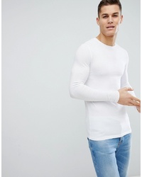 ASOS DESIGN Longline Long Sleeve T Shirt With Crew Neck In White