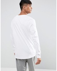 Asos Longline Long Sleeve T Shirt With Lace Up Neck In White