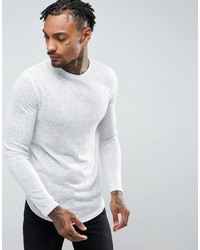 Asos Longline Muscle Long Sleeve T Shirt In Linen Look With Curved Hem In White