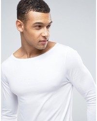 Asos Longline Muscle Long Sleeve T Shirt With Boat Neck In White