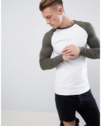 ASOS DESIGN Muscle Fit Contrast Raglan Long Sleeve T Shirt