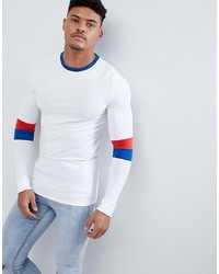 ASOS DESIGN Muscle Fit Long Sleeve T Shirt With Contrast Arm Colour Block In White