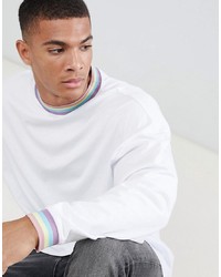 ASOS DESIGN Oversized Longline Long Sleeve T Shirt With Neck And Cuff In White