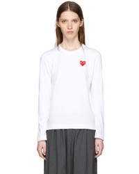 Comme des Garcons Play White And Red Long Sleeve Heart Patch T Shirt