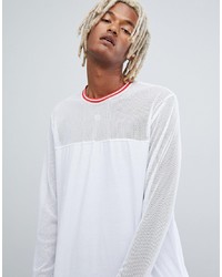 ASOS DESIGN Relaxed Longline Long Sleeve T Shirt With Mesh Yoke And Sleeves In White
