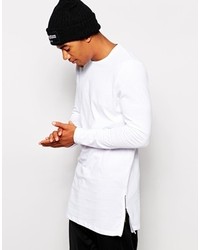 Asos Super Longline Long Sleeve T Shirt With Side Zips White