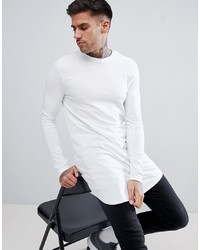 ASOS DESIGN Super Longline Muscle Fit Long Sleeve T Shirt With Curved Hem In White