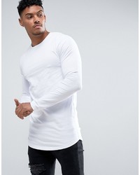 Asos Super Longline Muscle Long Sleeve T Shirt With Curved Hem In White