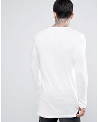 Asos Super Longline Muscle Long Sleeve T Shirt With Grandad Collar In Textured Fabric