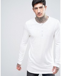 Asos Super Longline Muscle Long Sleeve T Shirt With Grandad Collar In Textured Fabric