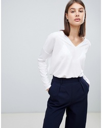 ASOS DESIGN Top With V Neck In Oversized Lightweight Rib In White