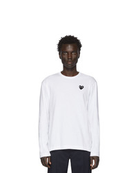 Comme Des Garcons Play White And Black Heart Patch Long Sleeve T Shirt