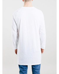 Topman White Skinny Longline Long Sleeve Side Zip T Shirt