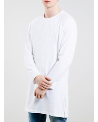 Topman White Skinny Longline Long Sleeve Side Zip T Shirt