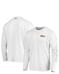 Columbia White Texas Rangers Americana Terminal Tackle Omni Shade Raglan Long Sleeve T Shirt