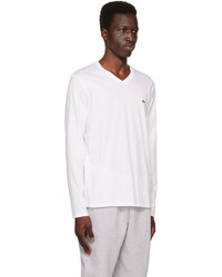 Lacoste White V Neck Long Sleeve T Shirt