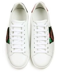 Gucci Ace Lip Embroidered Leather Low Top Sneakers