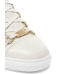 Balenciaga Arena Crinkled Leather Sneakers Off White