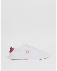 Fred Perry Lottie Printed Leather Trainer With Pink Logo Crest