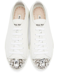 Miu Miu Off White Crystal Toe Sneakers