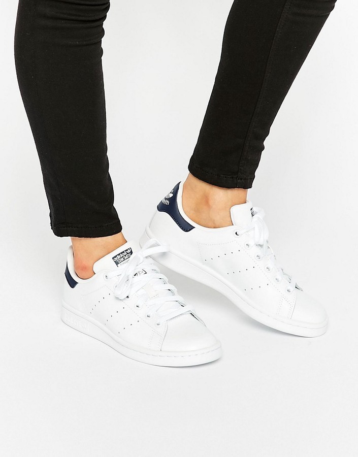 adidas originals stan smith sneakers in white and navy