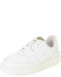 Valentino Rockstud Leather Lace Up Low Top Sneaker White