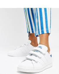 adidas Originals Stan Smith Velcro Trainers In White And Blueblue