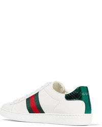 Gucci Watersnake Trimmed Leather Sneakers White