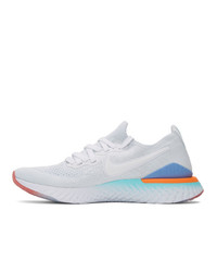 Nike White And Grey Epic React Flytknit 2 Sneakers