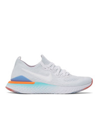 Nike White And Grey Epic React Flytknit 2 Sneakers