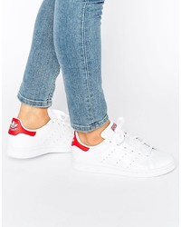 adidas Originals White And Red Stan Smith Trainers