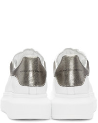 Alexander McQueen White Gunmetal Leather Sneakers