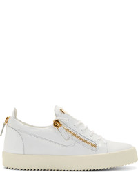 Giuseppe Zanotti White Leather Gold Zip Lace Up Sneakers