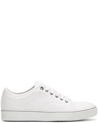 Lanvin White Linen Cap Toe Sneakers