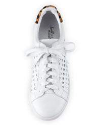 Loeffler Randall Zora Perforated Leather Sneaker Whitecheetah