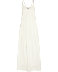 Brunello Cucinelli Beaded Cotton Blend Poplin Maxi Dress White