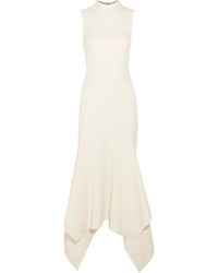 SOLACE London Klara Asymmetric Crepe Midi Dress Off White