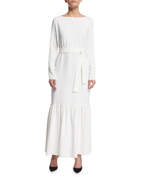 The Row Lulchin Long Sleeve Belted Maxi Dress Ivory