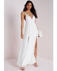 Missguided Cheesecloth Floral Applique Strappy Maxi Dress White