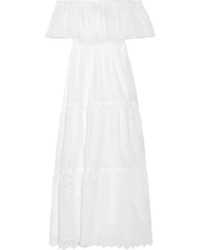 Valentino Off The Shoulder Broderie Anglaise Cotton Blend Maxi Dress White