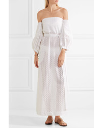 Lisa Marie Fernandez Off The Shoulder Broderie Anglaise Cotton Maxi Dress White