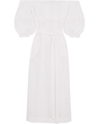 Lisa Marie Fernandez Off The Shoulder Broderie Anglaise Cotton Maxi Dress White