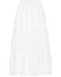 Sea Broderie Anglaise Paneled Cotton And Linen Blend Maxi Skirt White