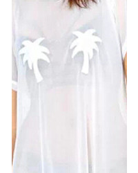 Romwe Coconut Palms Print Mesh Transparent White T Shirt